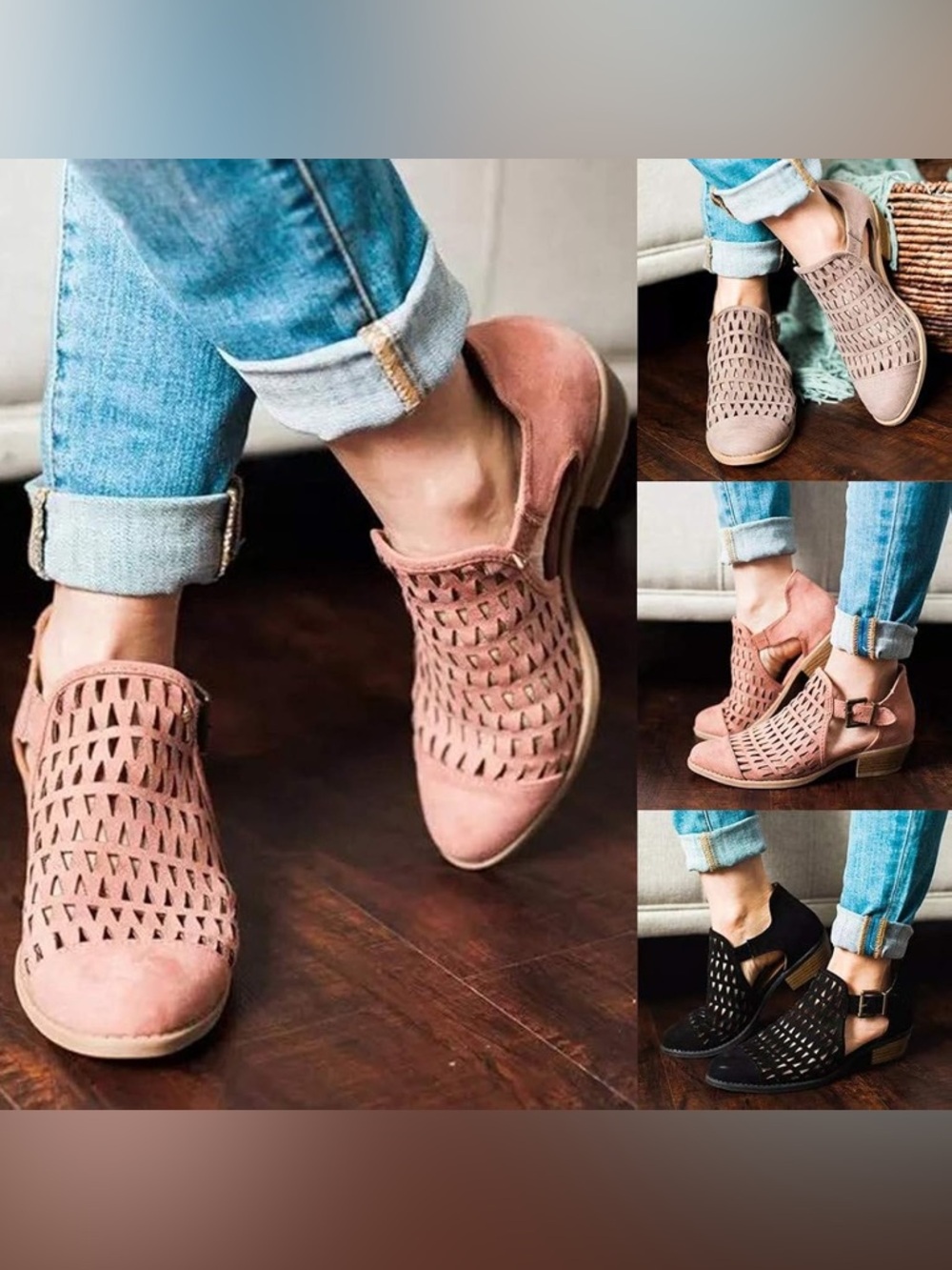 Qupid Ankle Bootie with Heel, Toe Faux Leather Stacked Heel Side Suede Booties